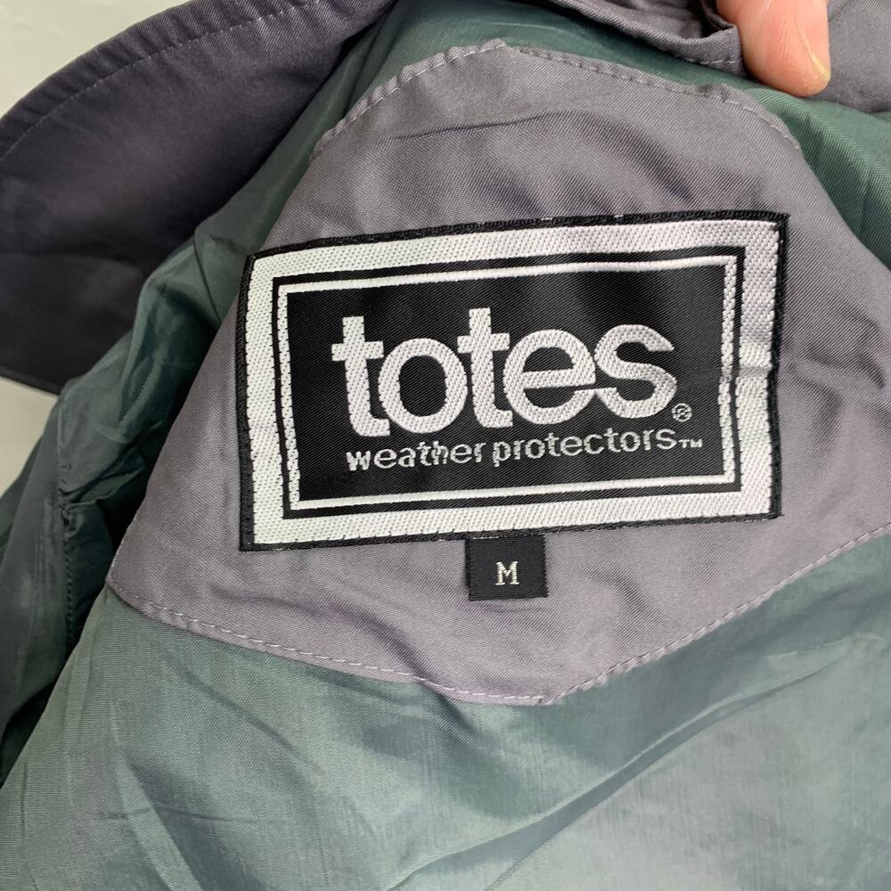 Totes Sz Medium Packable Rain Jacket Trench Coat Gray Long Lightweight Collar - Picture 6 of 9